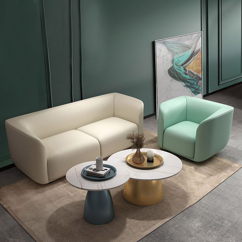 27.5"H Contemporary Solid Color Faux Leather Tuxedo Arm Sofa For Office Living Room