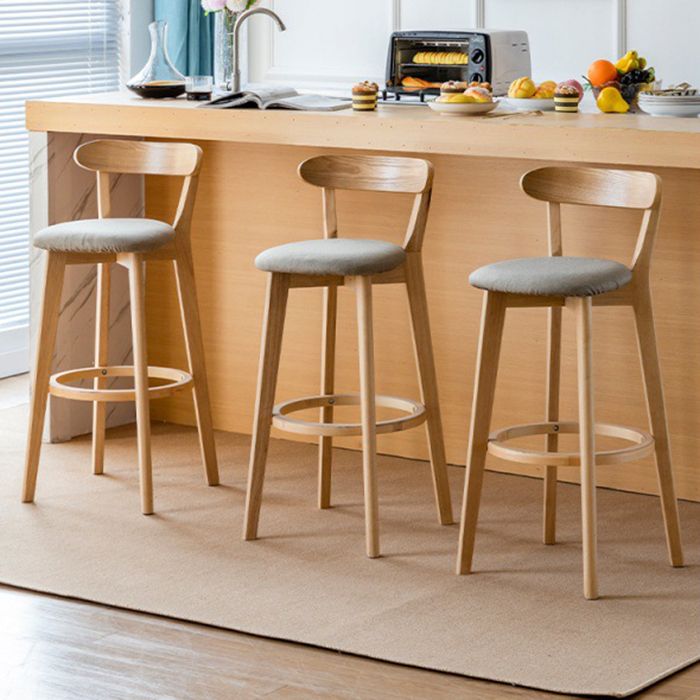 Scandinavian Rubberwood Low Back Barstool Milk Tea Shop Upholstered Stool