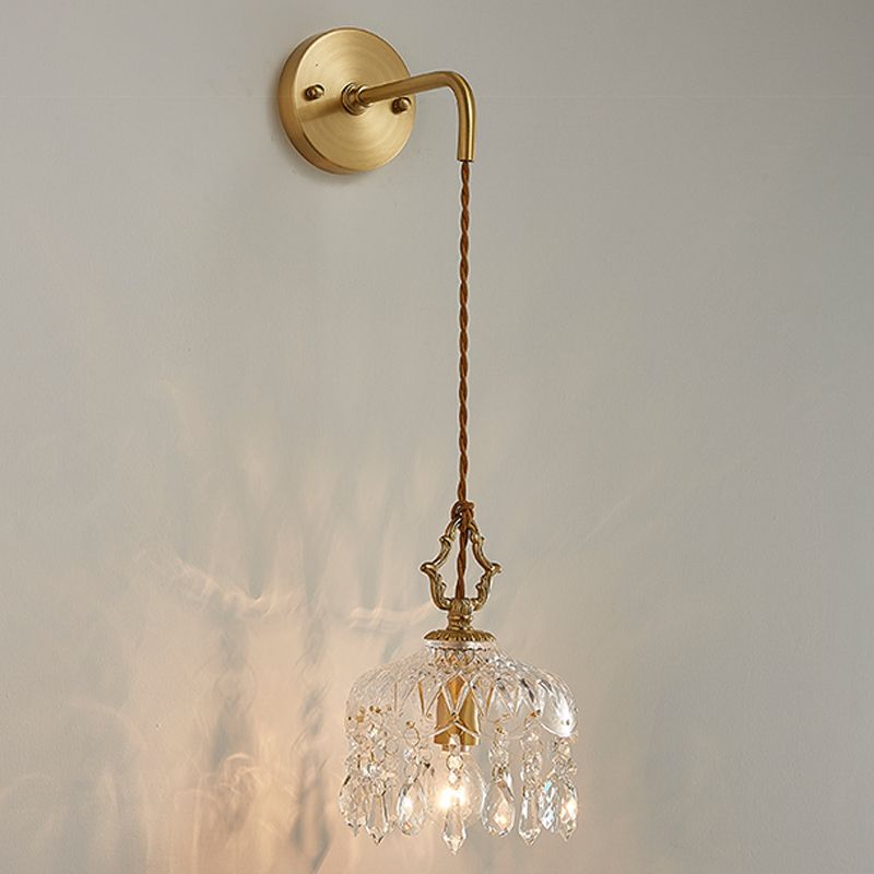 1-Light Wall Lamp Crystal Wall Mount Lamp with Glass Shade for Living Room