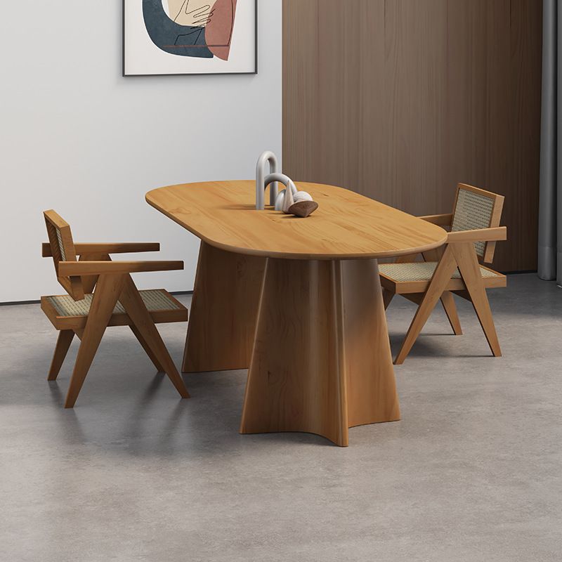 Oval Solid Wood Dining Table Modern Furniture with Double Pedestal in Matte Finish Indoors