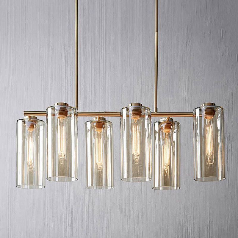 Vintage Multi Lights Kronleuchter mit klarem Glasschatten Goldzylinder hängende Leuchte