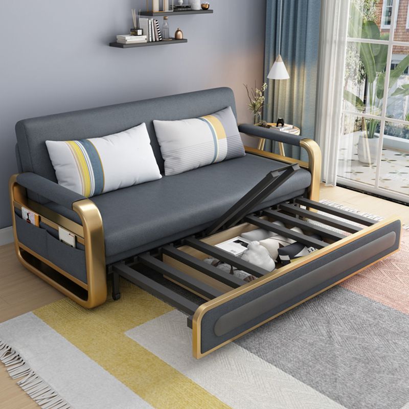 Pillow Back Square Arms Sleeper Sofa Faux Leather Futon Sleeper Sofa Bed with Storage