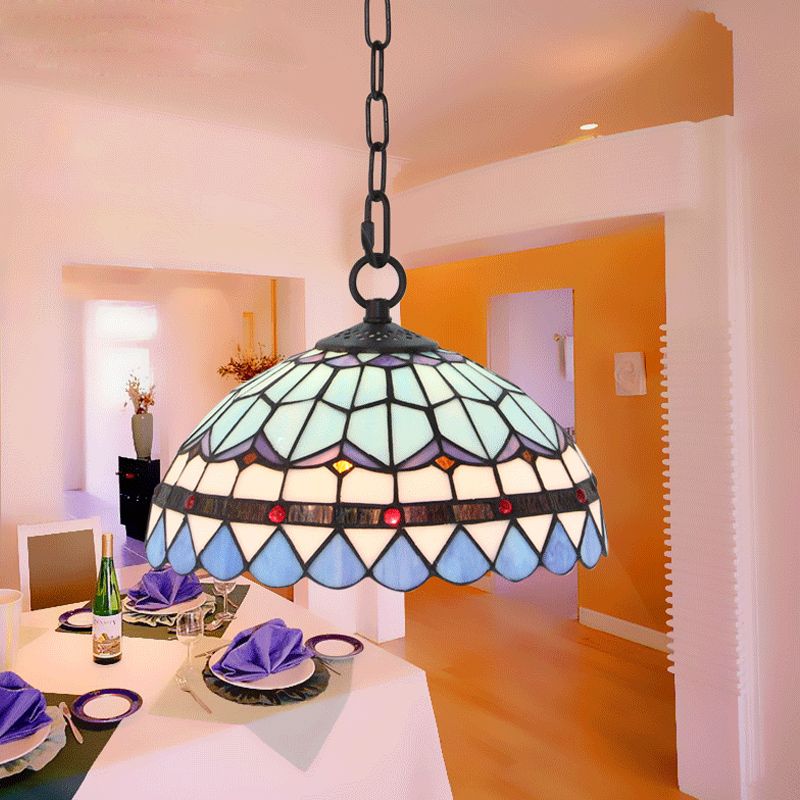 Baroque Hand Cut Glass Single Pendant Domed Suspended Lighting Fixture for Kitchen