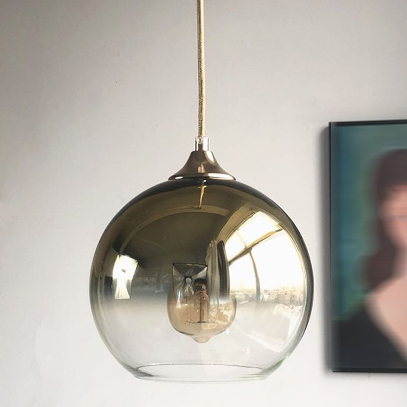 Modern Artistic Single Hanging Lamp Electroplate Iron Pendant Light with Globe Glass Shade