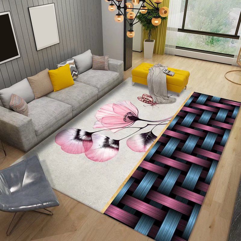 Dark Gray Butterfly Rug Polyester Modern Rug Stain Resistant Rug for Drawing Room