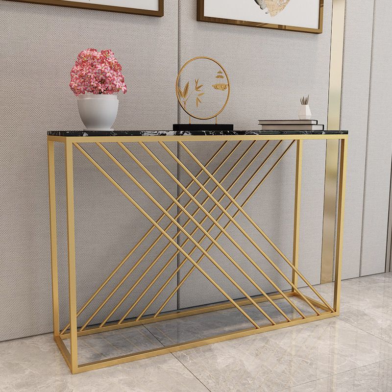 Contemporary Marble Console Sofa Table Rectangle Stain Resistant End Table for Hall