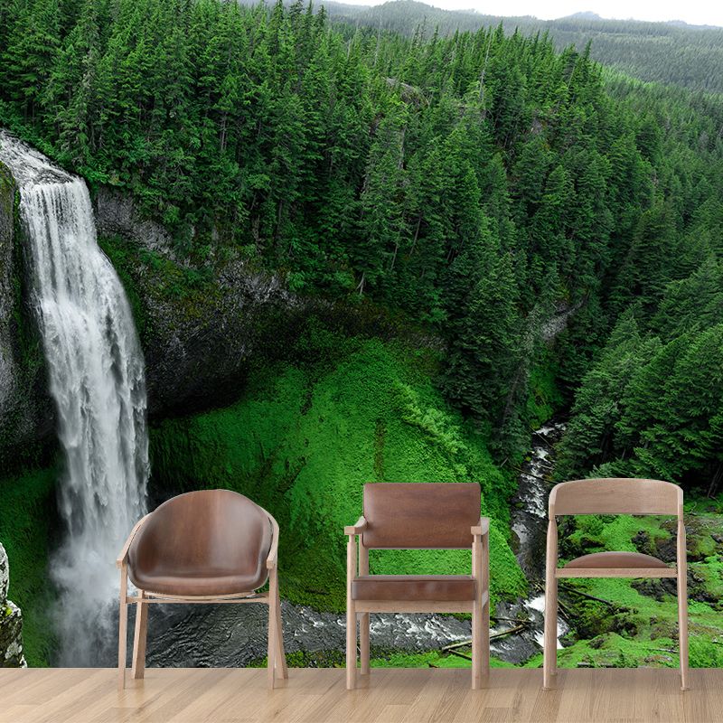 Mountain and Waterfall Mural Wallpaper Wall Covering Mildew Resistant for Sleeping Room