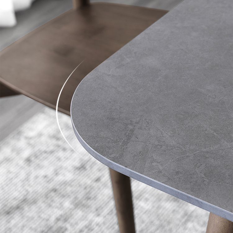 Stone Top Dining Table Mid-Century Modern Dining Table with 4 Brown Legs