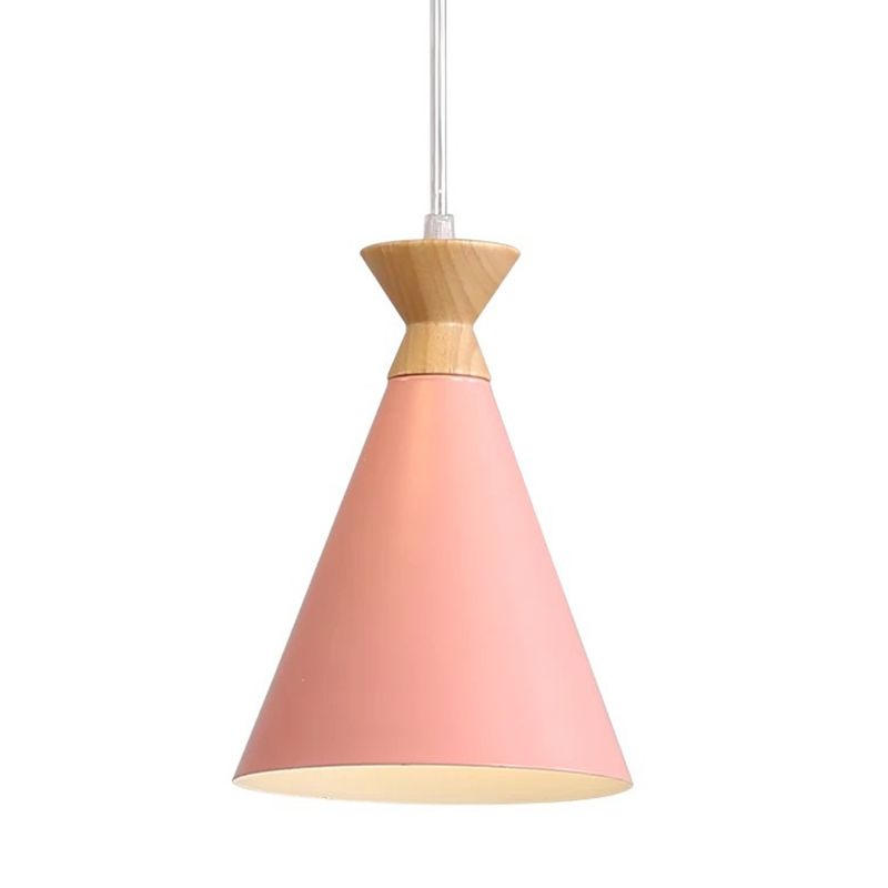 Minimalismo Nordico Macca a sospensione Luce sospesa con tonalità conica in metallo singolo lampadina in legno mini da letto