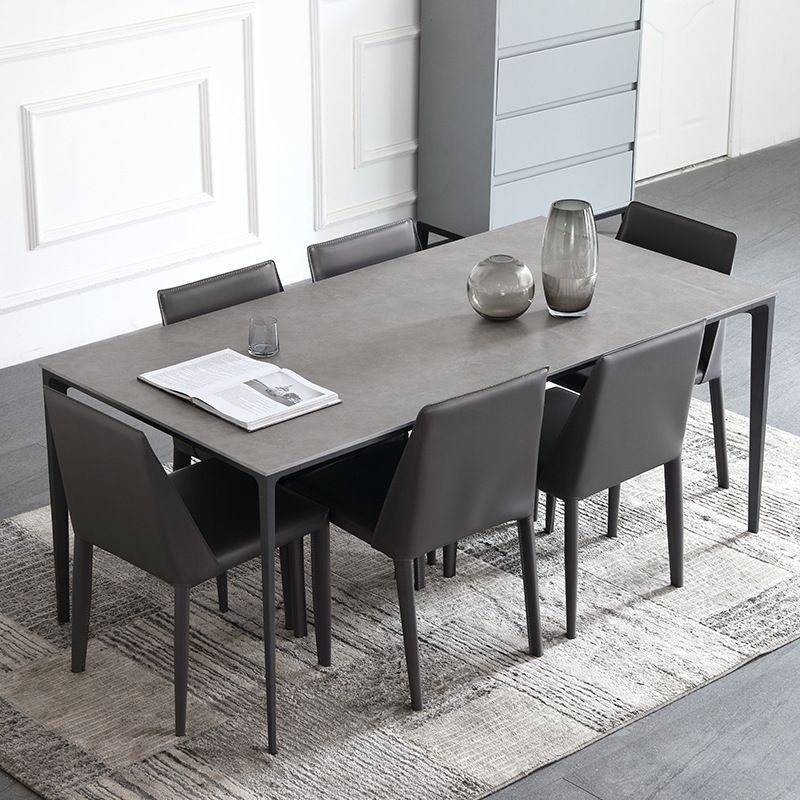 Gray Stone Top Dinette Table with Metal Legs Industrial Rectangle Dining Table