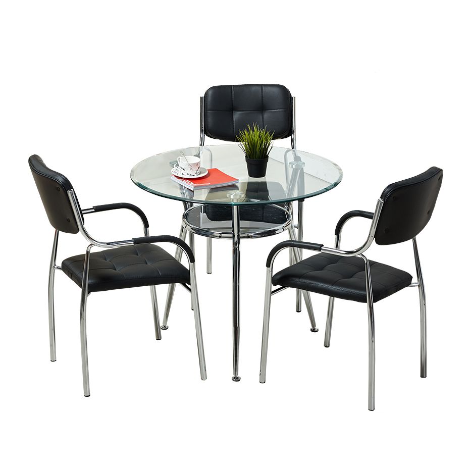 Modern Style Glass Dining Table Clear Round Table with 3 Legs for Home Use