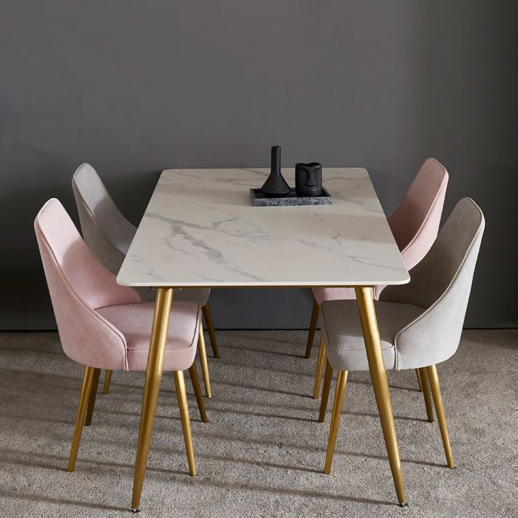 Traditional Luxury Rectangle Dining Table White Sintered Stone Table with 4 Gold Legs