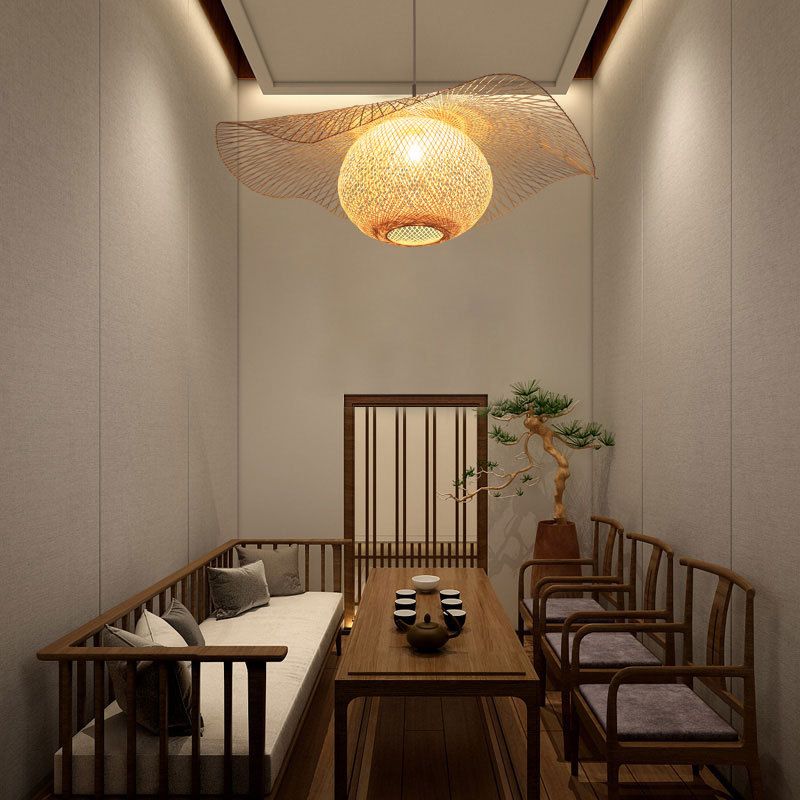 Chinese Pendant Lighting Fixtures Bamboo Hanging Light with Hanging Cord for Restaurant