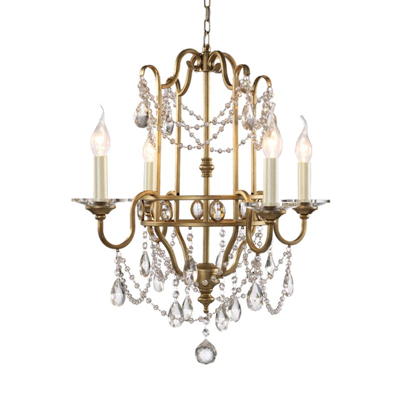 Farmhouse Candelabra Pendant Light Kit 4 Heads Crystal Swag Ceiling Chandelier in Gold