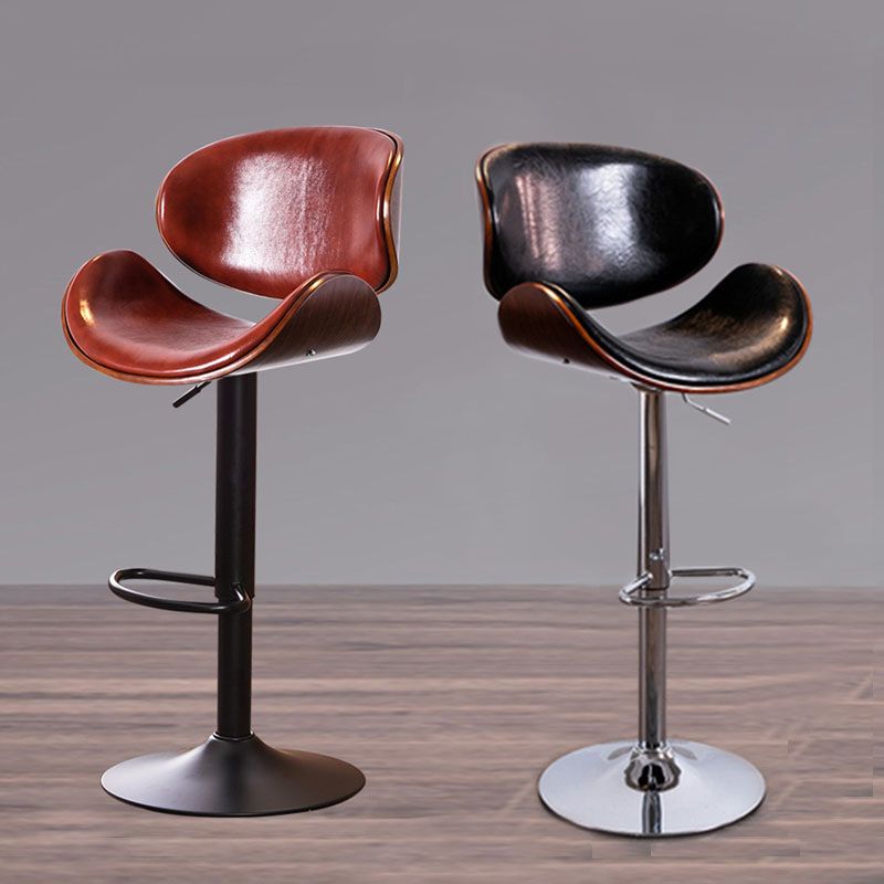 Contemporary Metal Barstool Low Back Faux Leather Footrest Furniture