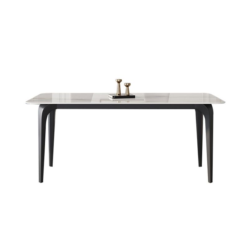 Rectangle 4 Legs Mid-Century Table White Tone Fixed Table of Sintered Stone