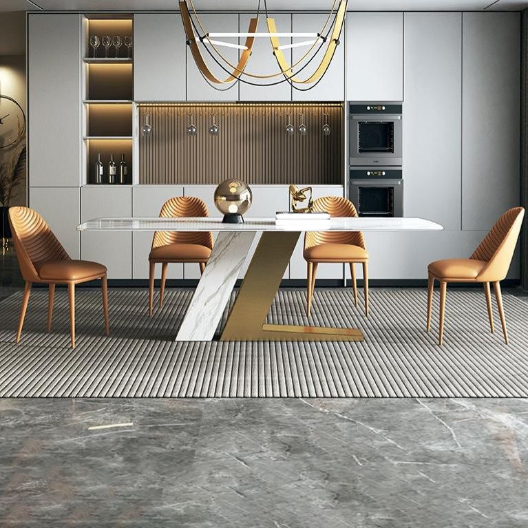 Modern Sintered Stone Top Dining Set Rectangle 1/4/5/7 Pieces Dinette Table Set