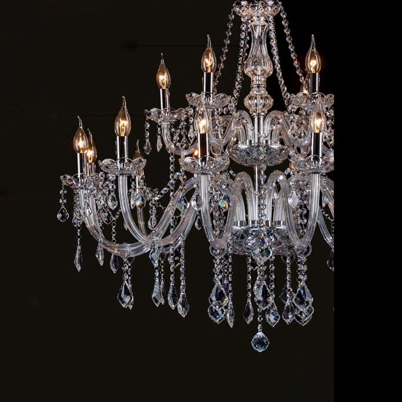 Clear Beveled K9 Crystal Chandelier Light European Style Candlestick Suspended Lighting Fixture