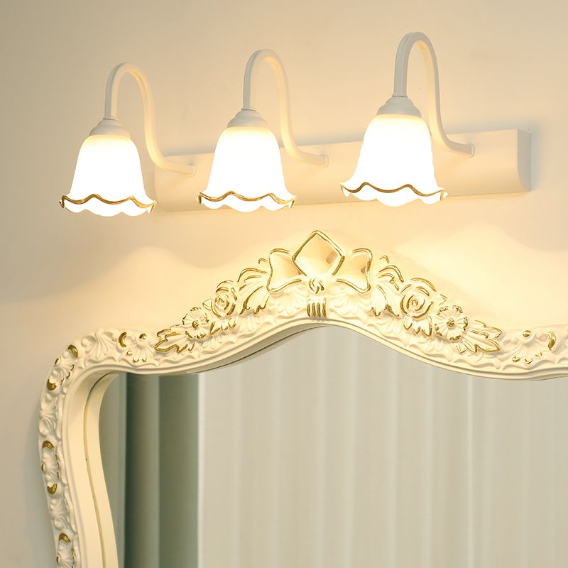 Multi Lights Flower Wall Light Sconces Modern Style White Glass Wall Mounted Vanity Lights