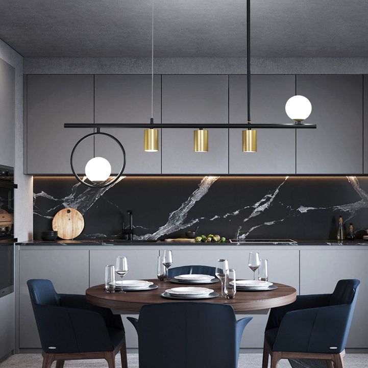 5 lustres légers du globe moderne en métal léger et îlot de verre