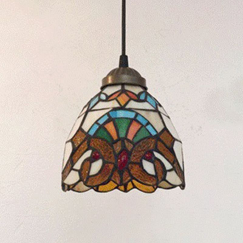 Bowl Pendant Lighting Fixture Tiffany Style Stained Glass Suspension Pendant Light