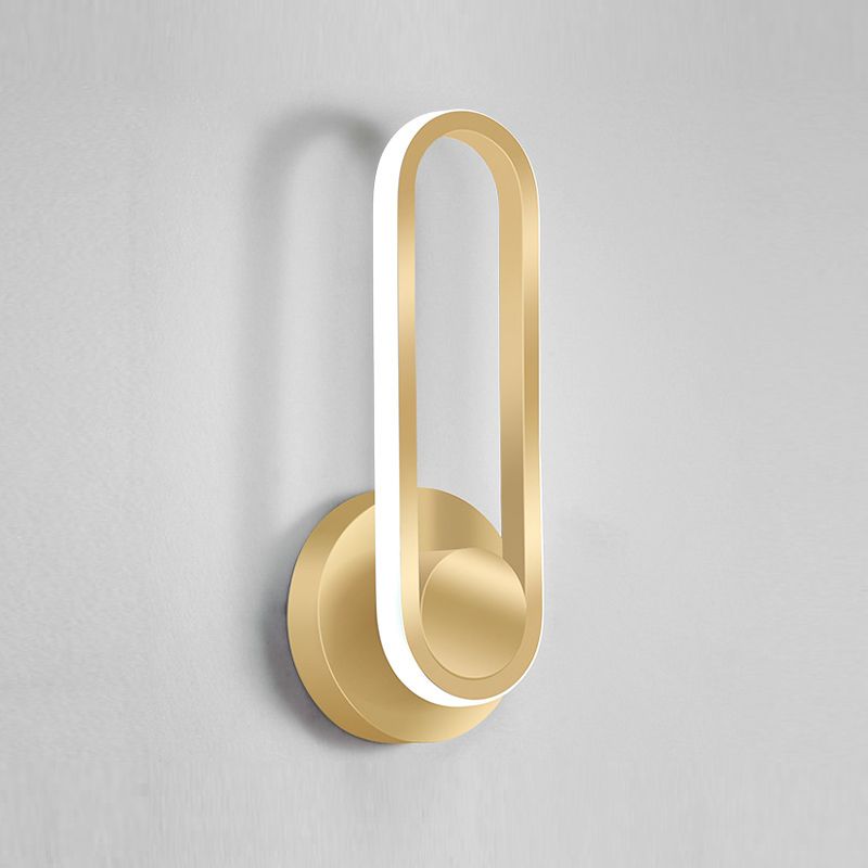 Metal Oval Shape Wall Sconce Modern Style 1 Light Wall Light Fixture in Gold