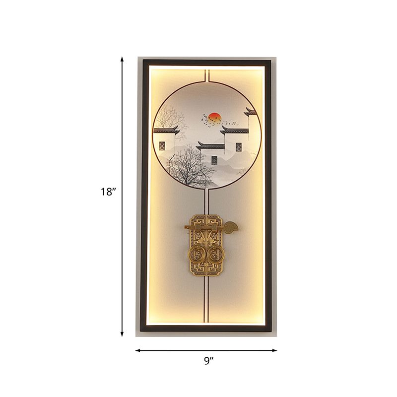 Metal House and Door Lock Wall Light Chinese Black LED Mural Lighting for Living Room