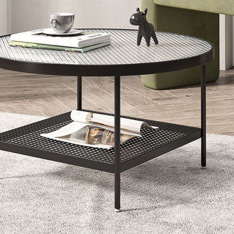 Glass Round Contemporary Coffee Table 4 Legs Coffee Table with Storage