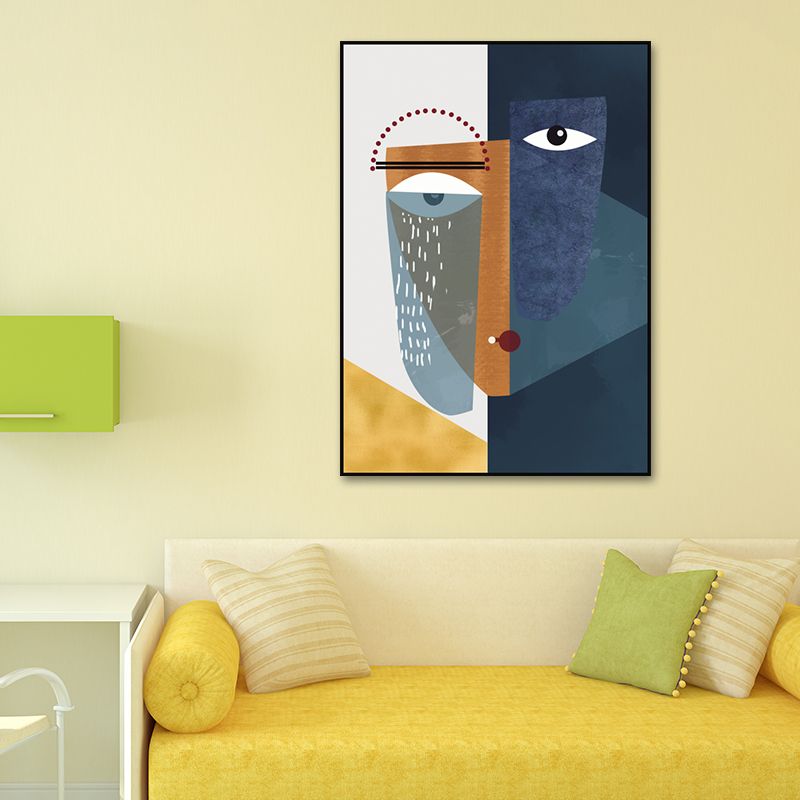 Toile d'art mural avec visage abstrait moderne, décoration murale texturée de couleur Pastel pour la maison