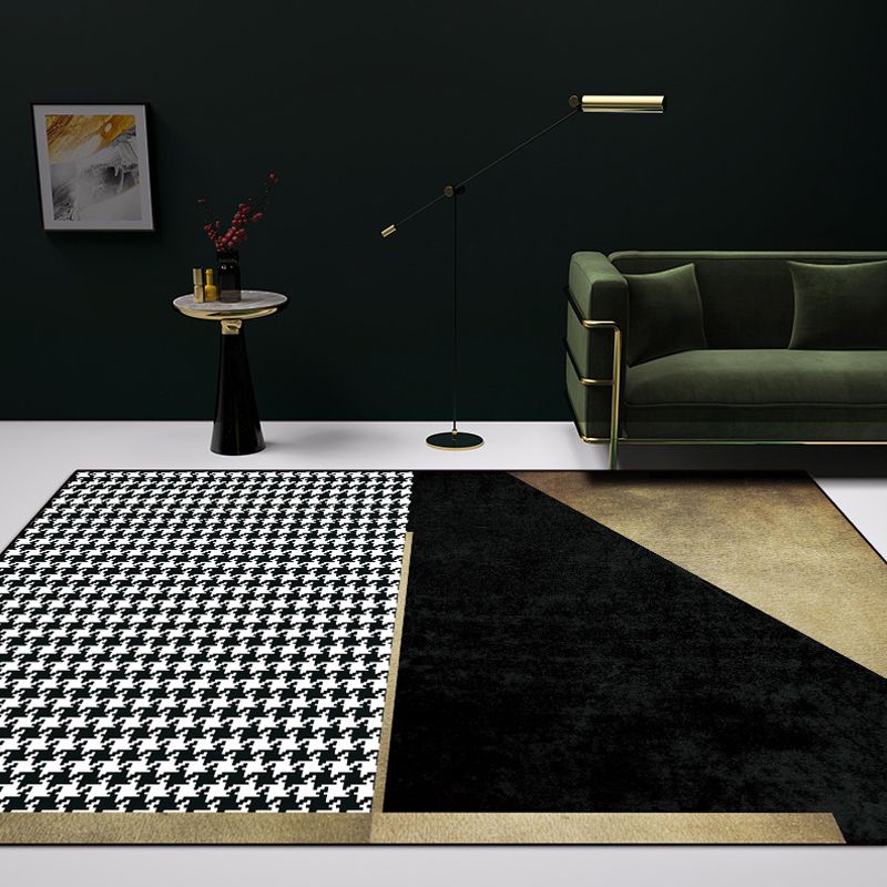 Schwarzer Wohnzimmer Teppich Einfachheit Houndstooth Muster Teppich Polyester waschbar