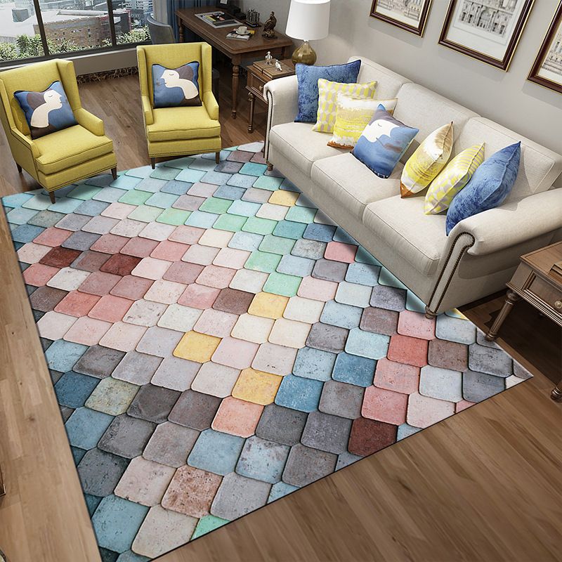Dark Gray Diamond Print Rug Polyester Simple Rug Stain Resistant Rug for Drawing Room