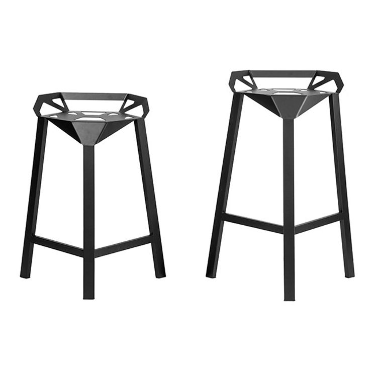 Industrial Low Back Bar Stool Metal Counter Height Stool in Black