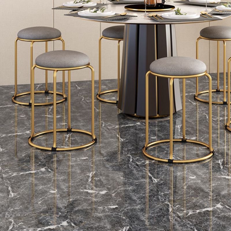 Glam Standard Ottoman Fade Resistant Velvet Mental Leg Solid Color Round Ottoman