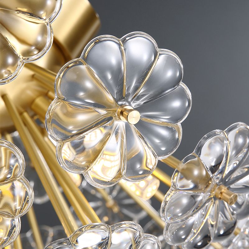 Crystal Flower Semi Mount Lighting Modern Stylish Gold Finish Flush Ceiling Light for Bedroom