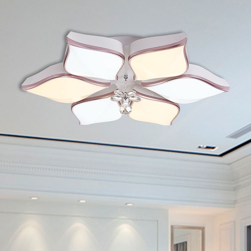 Weiße, blütenblattförmige, moderne LED-Einbauleuchte aus Acryl mit 24,5"/25,5" W und klarem Kristallakzent in warmem/weißem Licht