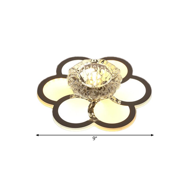 LED Floral/Leaf Ceiling Mounted Fixture Modern Clear Crystal Shade Flush Mount Lighting for Corridor