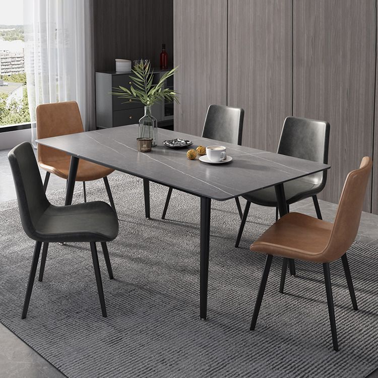 Industrial Rectangle Dining Site Table Black Tripod Base Dining Table with Stone Top