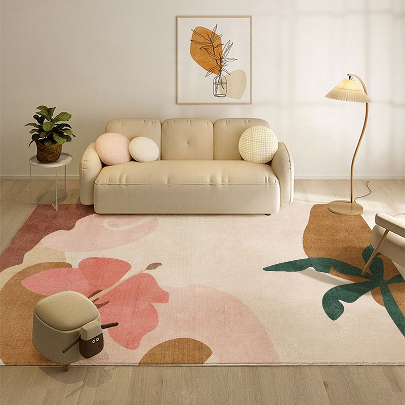 Beige Modern Rug Polyester Plant Indoor Rug Non-Slip Rug for Living Room