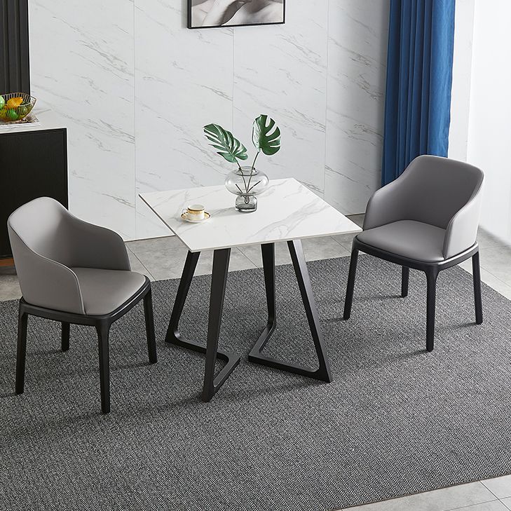 Sintered Stone White Tone Dining Table Industrial Style Double Pedestal Table for Dining Room