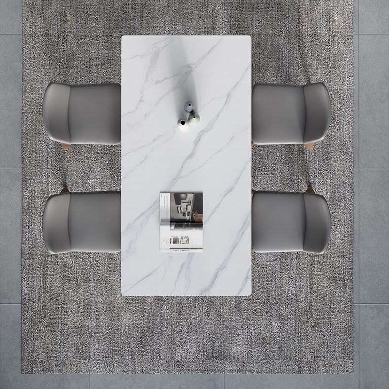 Sintered Stone Rectangle Table Medieval Modern White Table with 4 Legs for Restaurant