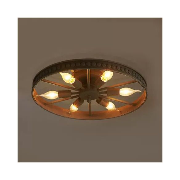 Black/Bronze 6 Heads Semi Flush Ceiling Light Farmhouse Stylish Metallic Wheel Shade Ceiling Lamp for Living Room