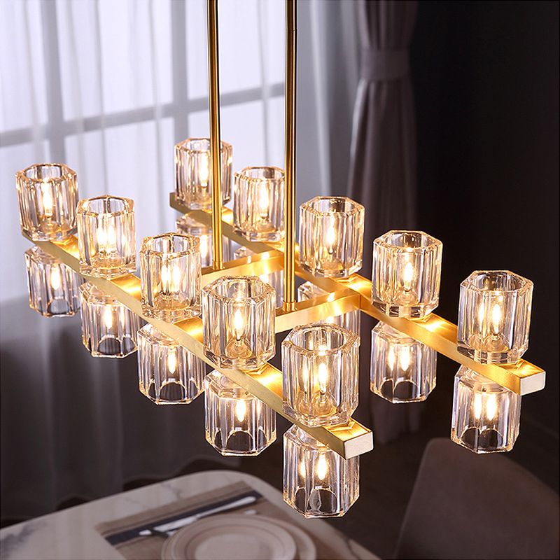 Cylinder Shade Island Light Modern Style Simple Glass Hanging Light in Gold for Restaurant