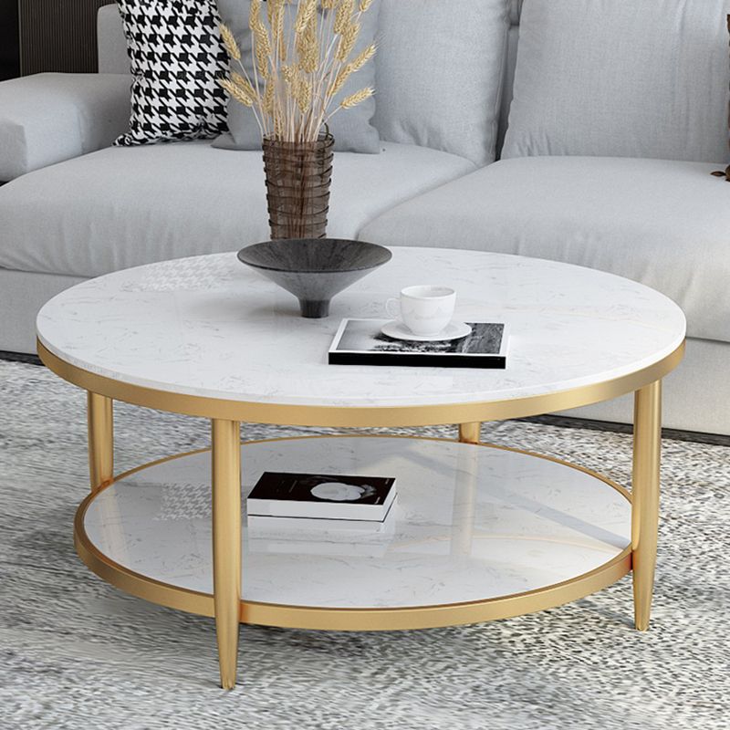 Glam Faux Marble Cocktail Table Four Legs Coffee Table with Storage