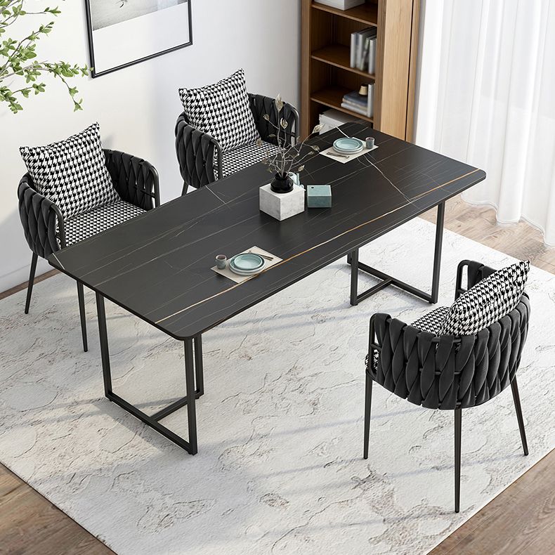 Industrial Black Table for Restaurant Rectangle Dining Table with Double Pedestal