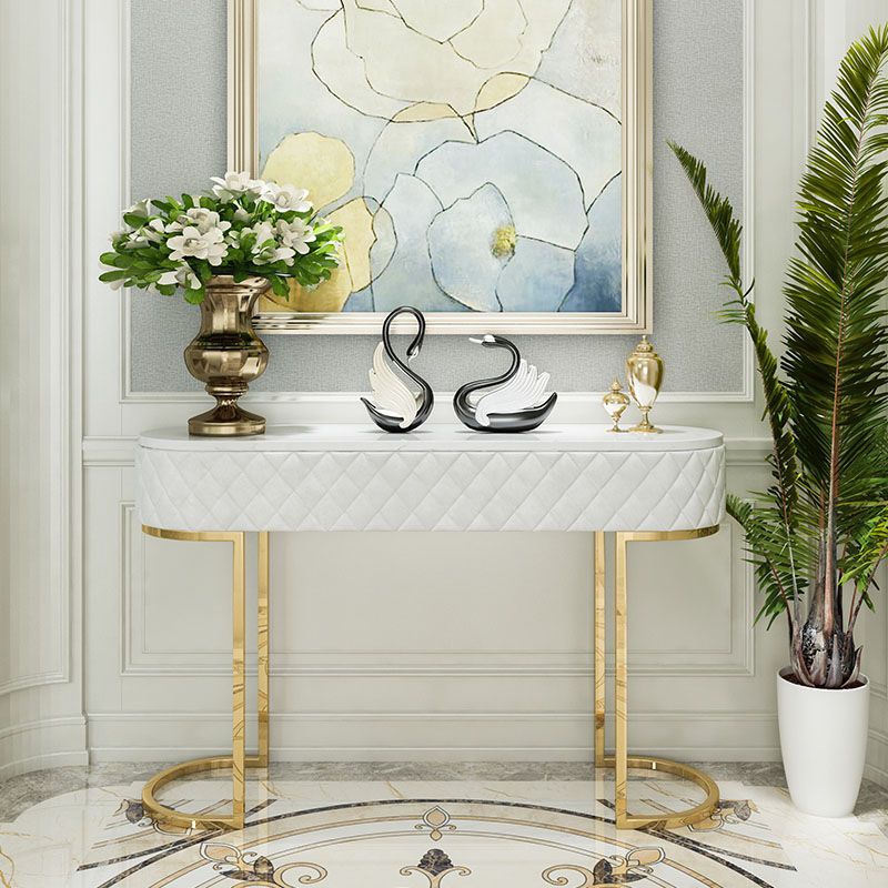Sled Glam Marble Console Table 14" W Oval Console Accent Table for Hall