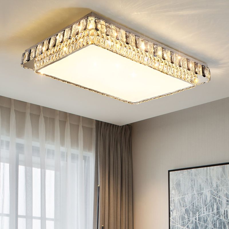 Plafonnier LED en cristal de luxe moderne en acier inoxydable géométrique encastré