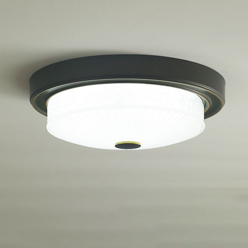 Luminaire de plafond de chambre à coucher en verre transparent en forme de tambour de style colonial