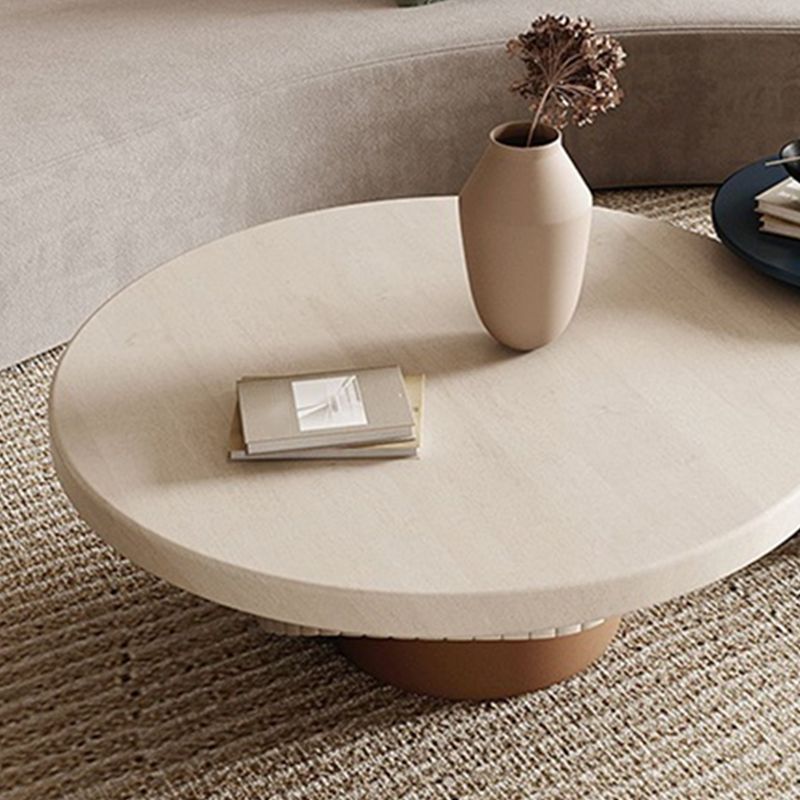 Contemporary Cocktail Table Pedestal Solid Wood Round Coffee Table