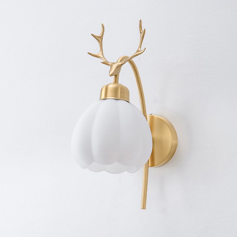 Gold Modern Metal Wall Sconce Bud Shape Wall Light with Glass Shade for Bedroom