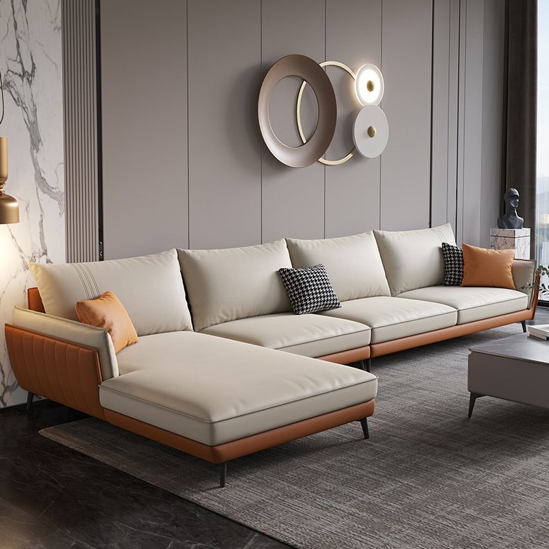 34.64" H Pillow Top Arm Sectional Faux Leather L-shape Sectional